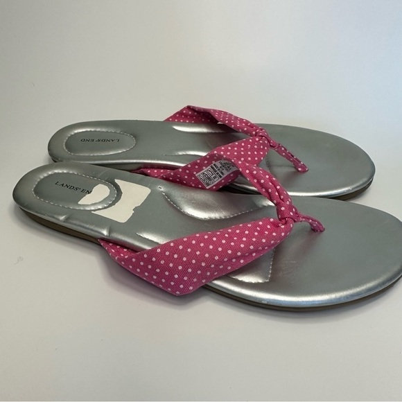 Lands' End Women’s Sandals Size 8B Silver Pink Polka Dot Thong Flip Flop - Picture 4 of 13